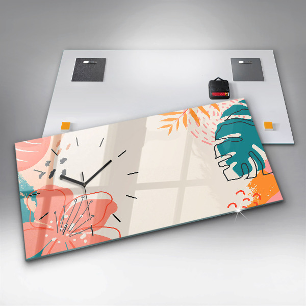 Ceas orizontale de perete din sticlă Plante hawaiene