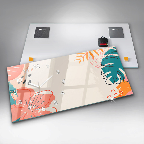 Ceas orizontale de perete din sticlă Plante hawaiene