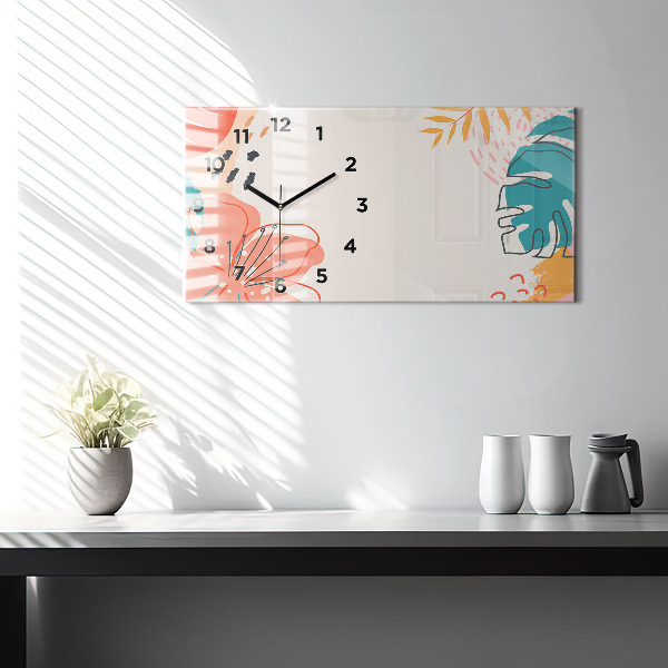 Ceas orizontale de perete din sticlă Plante hawaiene