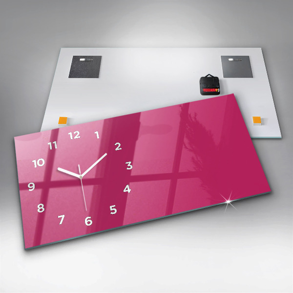 Ceas orizontale de perete din sticlă Culoare roz puternic