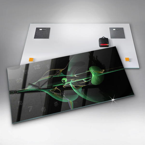 Ceas orizontale de perete din sticlă Abstracția verde