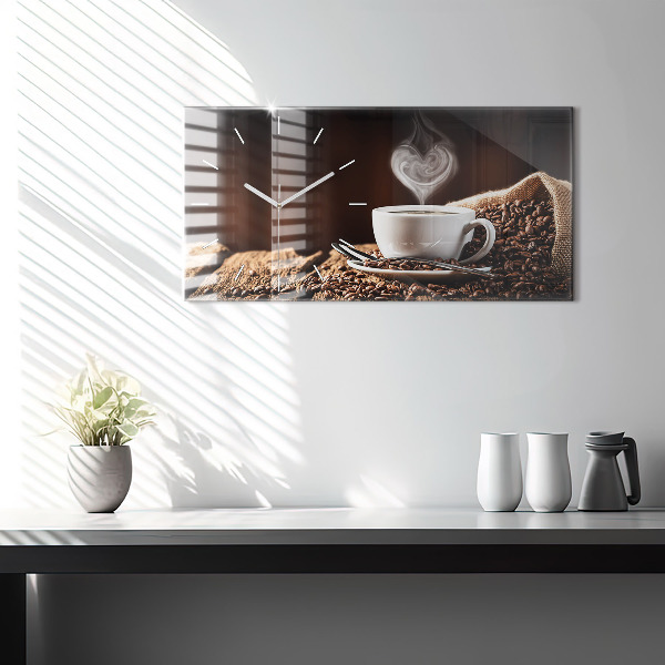 Ceas orizontale de perete din sticlă O ceașcă de cafea