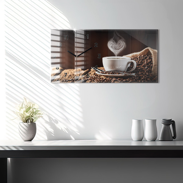 Ceas orizontale de perete din sticlă O ceașcă de cafea