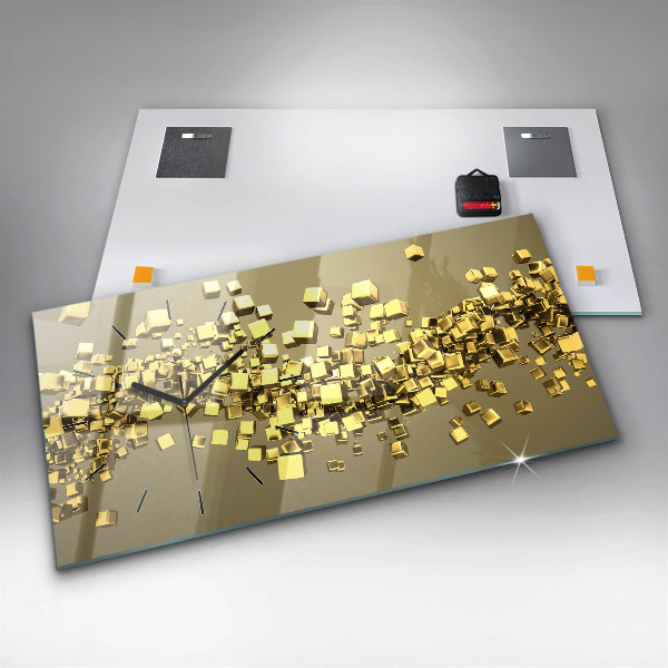 Ceas orizontale de perete din sticlă Pătrate de aur