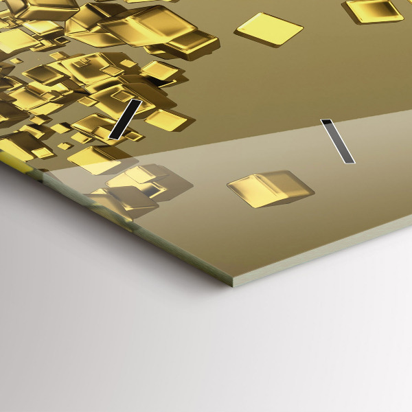 Ceas orizontale de perete din sticlă Pătrate de aur