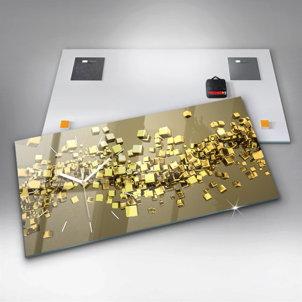 Ceas orizontale de perete din sticlă Pătrate de aur