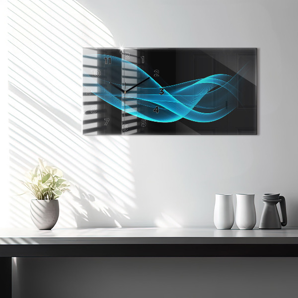 Ceas orizontale de perete din sticlă Abstracția albastră