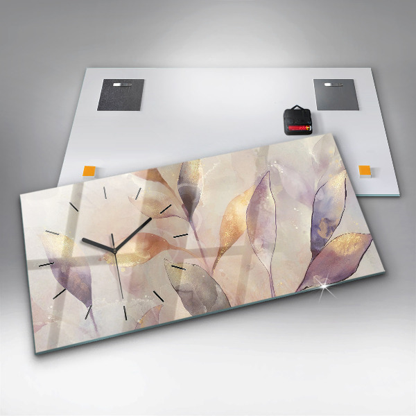 Ceas orizontale de perete din sticlă Frunze boho abstracte