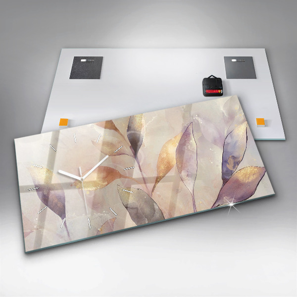 Ceas orizontale de perete din sticlă Frunze boho abstracte