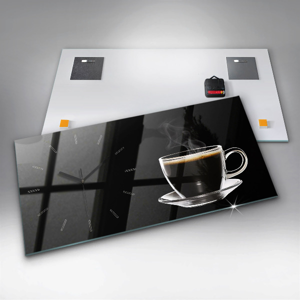 Ceas orizontale de perete din sticlă Cafea neagră