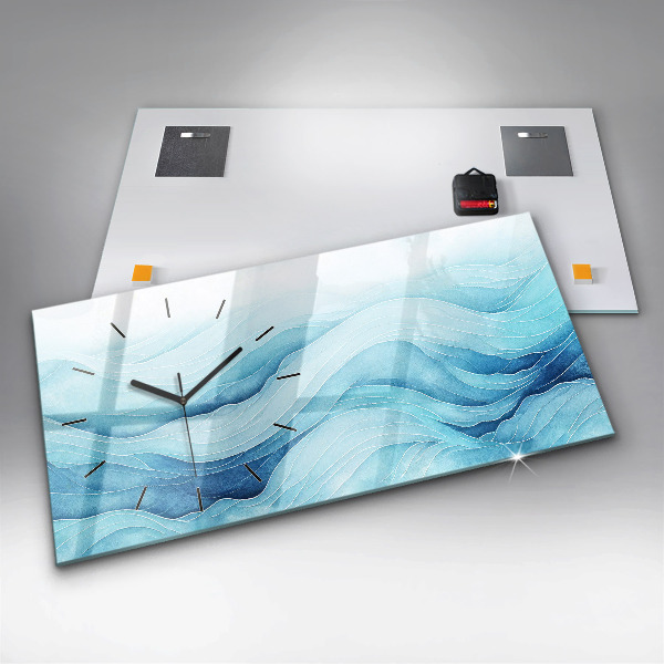 Ceas orizontale de perete din sticlă Nori albaștri