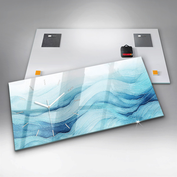 Ceas orizontale de perete din sticlă Nori albaștri