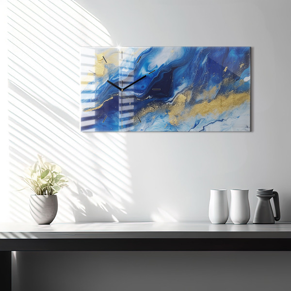 Ceas orizontale de perete din sticlă Marmură albastră