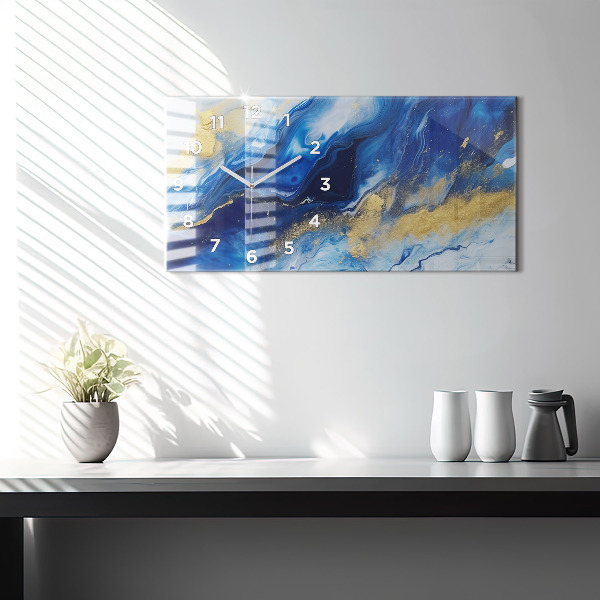 Ceas orizontale de perete din sticlă Marmură albastră