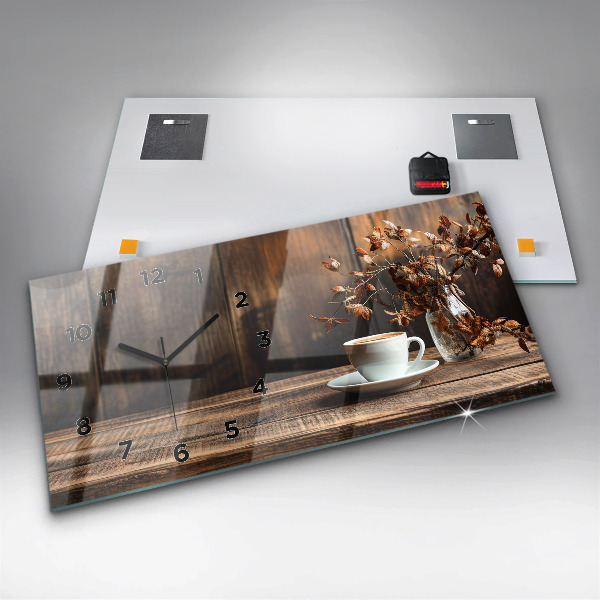 Ceas orizontale de perete din sticlă O cană de cafea