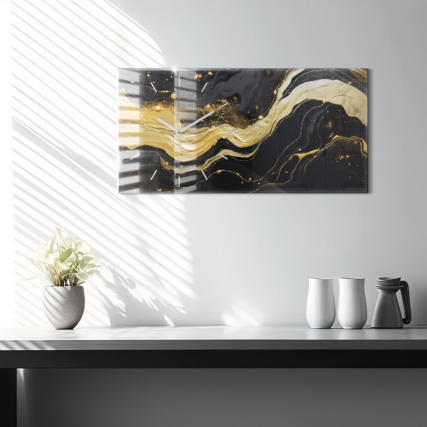 Ceas orizontale de perete din sticlă Marmură aurie