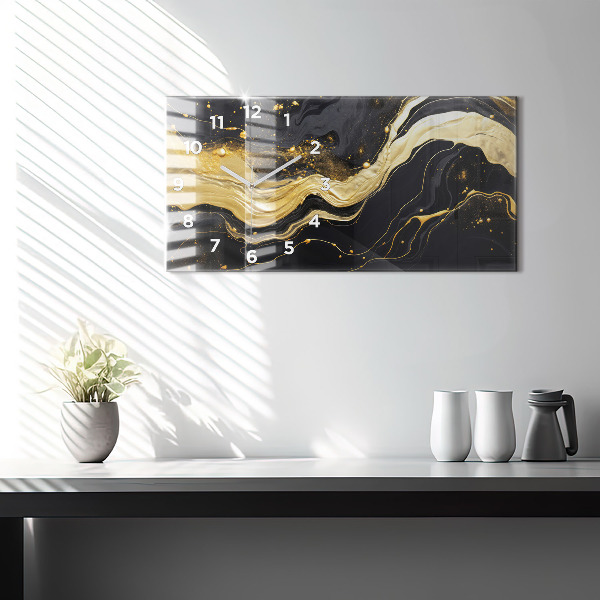 Ceas orizontale de perete din sticlă Marmură aurie