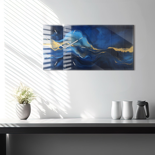 Ceas orizontale de perete din sticlă Marmură albastră