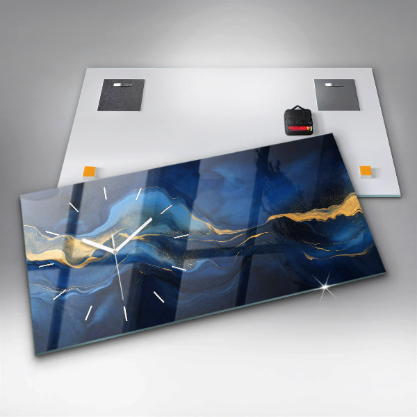 Ceas orizontale de perete din sticlă Marmură albastră