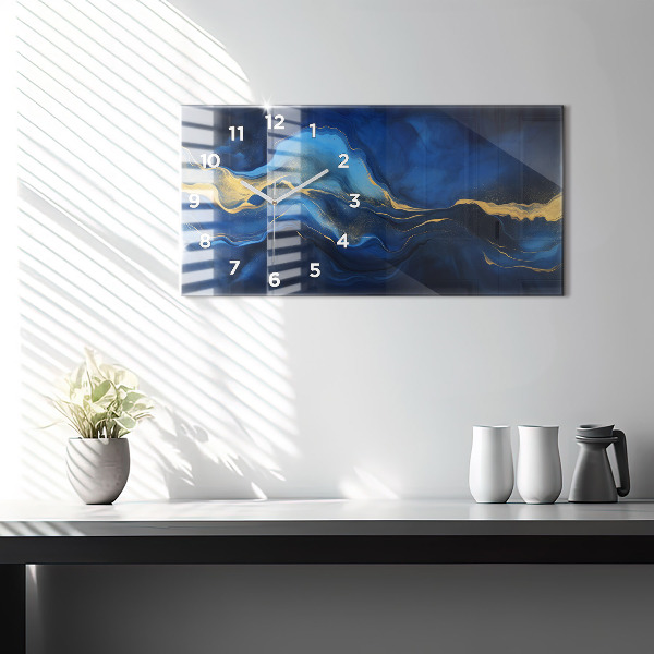 Ceas orizontale de perete din sticlă Marmură albastră
