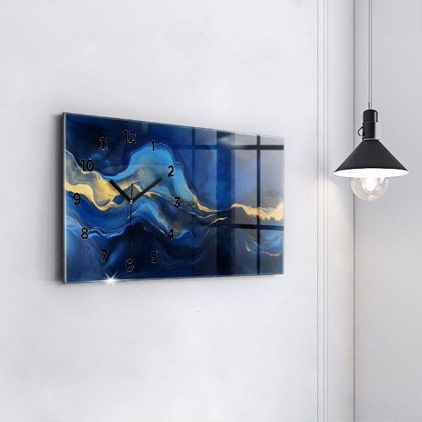 Ceas orizontale de perete din sticlă Marmură albastră