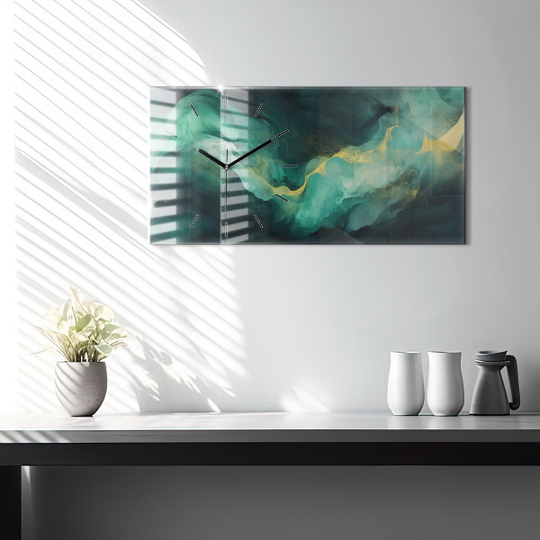 Ceas orizontale de perete din sticlă Marmură verde