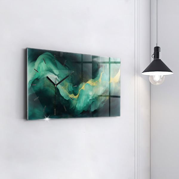 Ceas orizontale de perete din sticlă Marmură verde