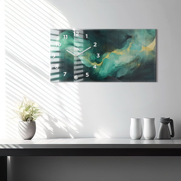 Ceas orizontale de perete din sticlă Marmură verde