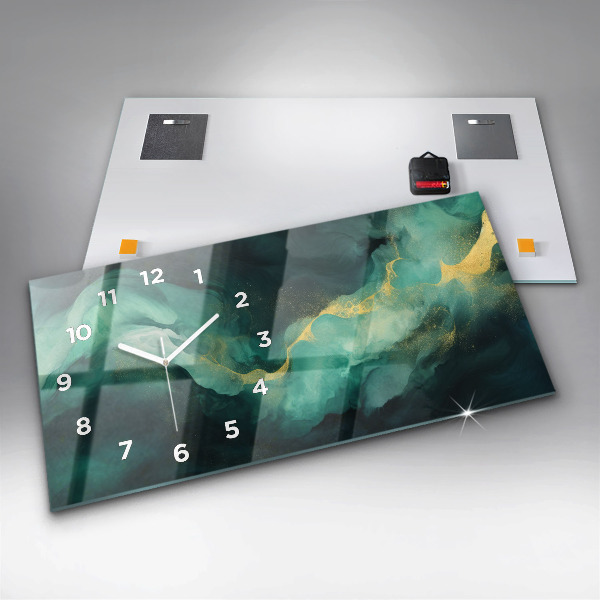 Ceas orizontale de perete din sticlă Marmură verde