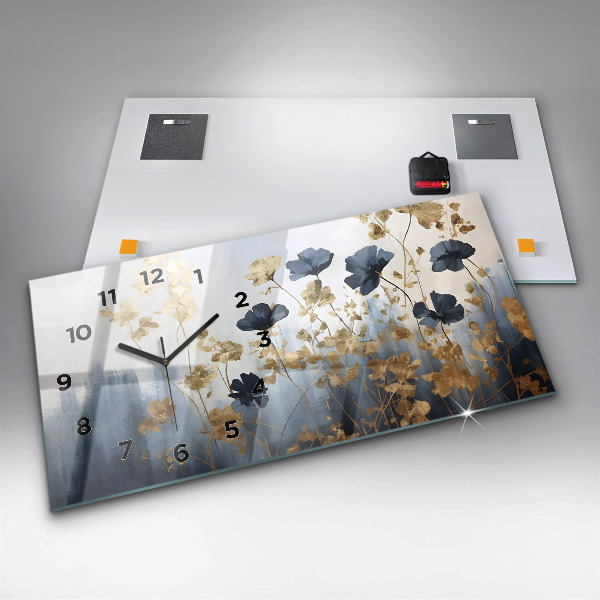Ceas orizontale de perete din sticlă Flori abstracte