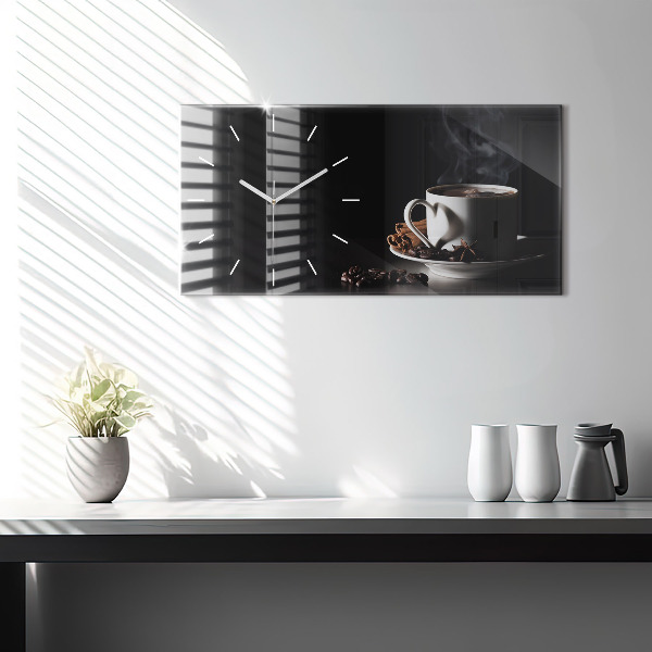 Ceas orizontale de perete din sticlă O ceașcă de cafea