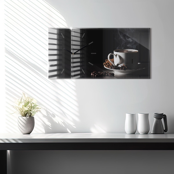 Ceas orizontale de perete din sticlă O ceașcă de cafea