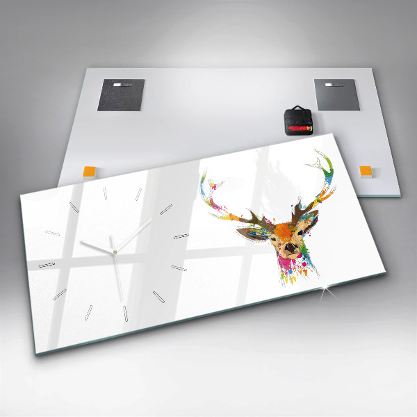 Ceas orizontale de perete din sticlă Cap de cerb colorat