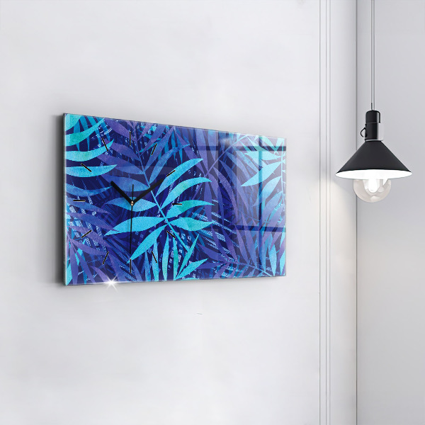 Ceas orizontale de perete din sticlă Frunze albastre
