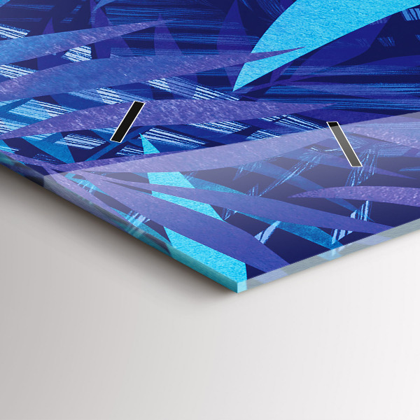 Ceas orizontale de perete din sticlă Frunze albastre