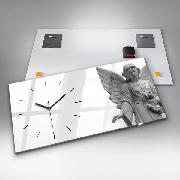 Ceas orizontale de perete din sticlă Sculptură a unui înger cu aripi