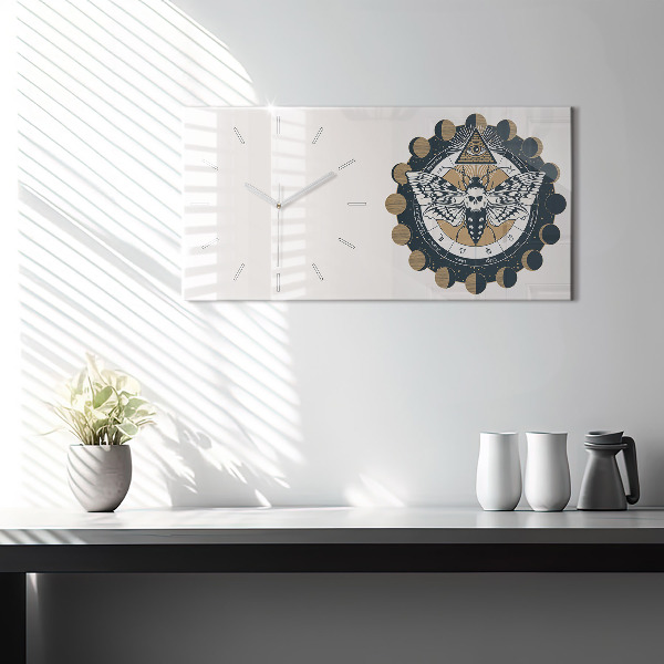 Ceas orizontale de perete din sticlă Fazele lunii și ochiul