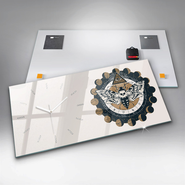 Ceas orizontale de perete din sticlă Fazele lunii și ochiul