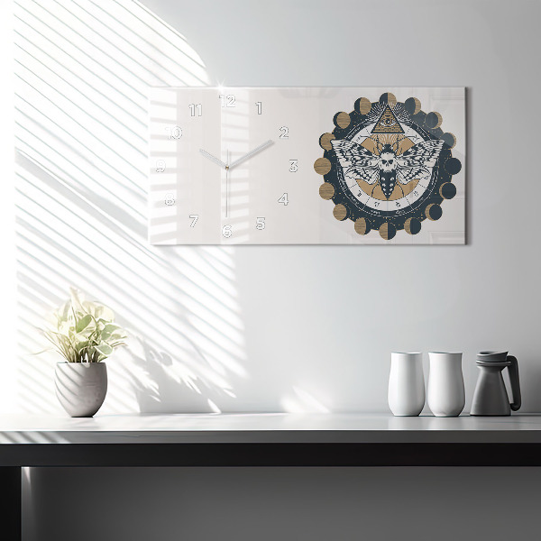 Ceas orizontale de perete din sticlă Fazele lunii și ochiul