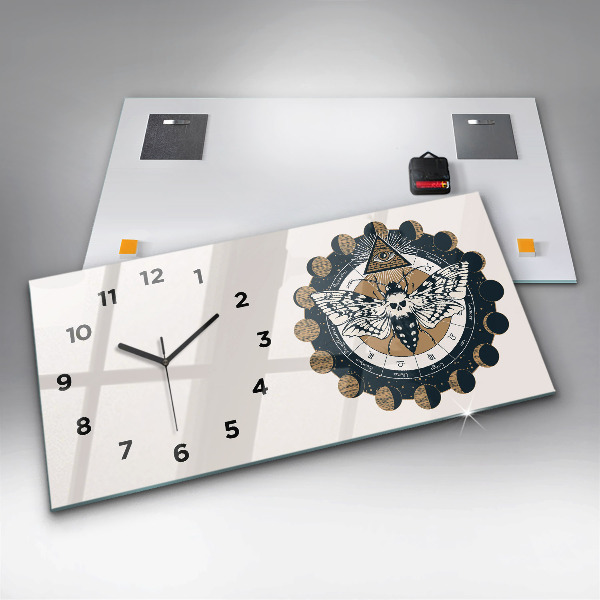 Ceas orizontale de perete din sticlă Fazele lunii și ochiul