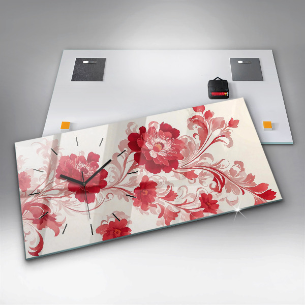 Ceas orizontale de perete din sticlă Flori roșii