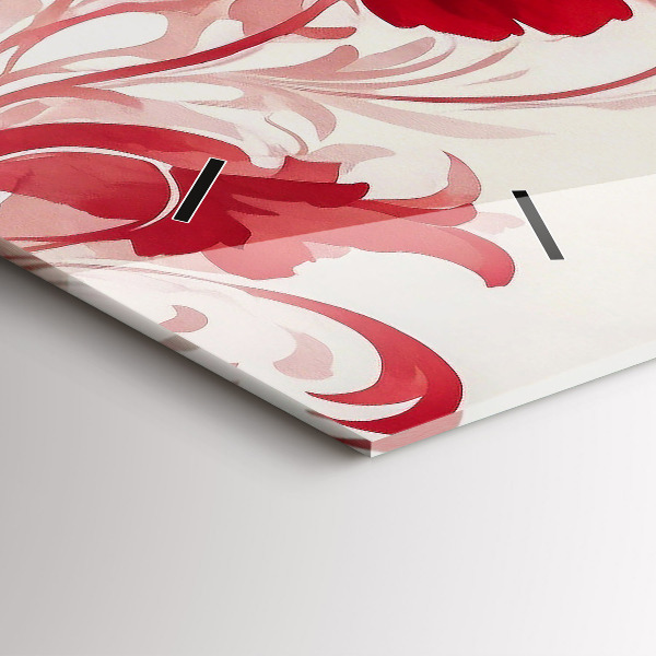 Ceas orizontale de perete din sticlă Flori roșii