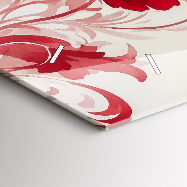 Ceas orizontale de perete din sticlă Flori roșii