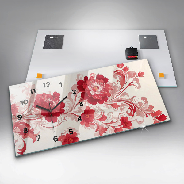 Ceas orizontale de perete din sticlă Flori roșii