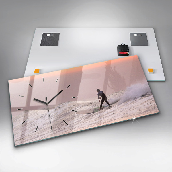 Ceas orizontale de perete din sticlă Surfer în Hawaii