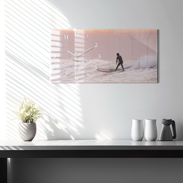 Ceas orizontale de perete din sticlă Surfer în Hawaii