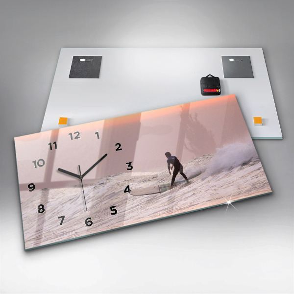 Ceas orizontale de perete din sticlă Surfer în Hawaii