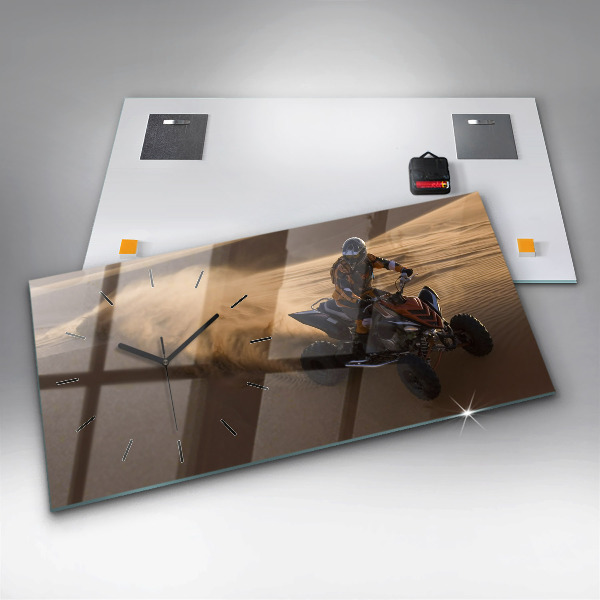 Ceas orizontale de perete din sticlă Quad în deșert