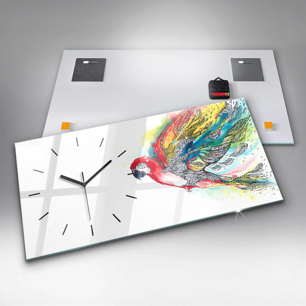 Ceas orizontale de perete din sticlă Papagal colorat în zbor