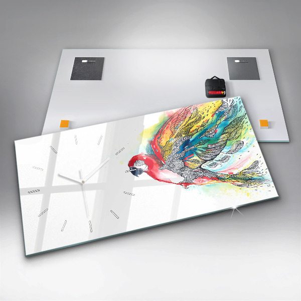 Ceas orizontale de perete din sticlă Papagal colorat în zbor